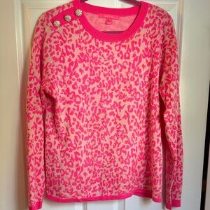 Lilly Pulitzer Pink Leopard Print Sweater with Button Detail